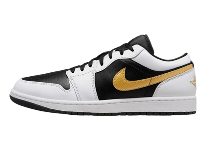 JORDAN 1 LOW WHITE BLACK METALLIC GOLD SWOOSH