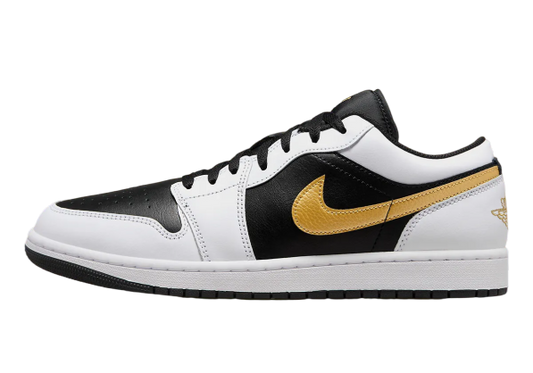 JORDAN 1 LOW WHITE BLACK METALLIC GOLD SWOOSH (GS) WOMENS