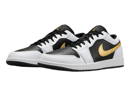 JORDAN 1 LOW WHITE BLACK METALLIC GOLD SWOOSH