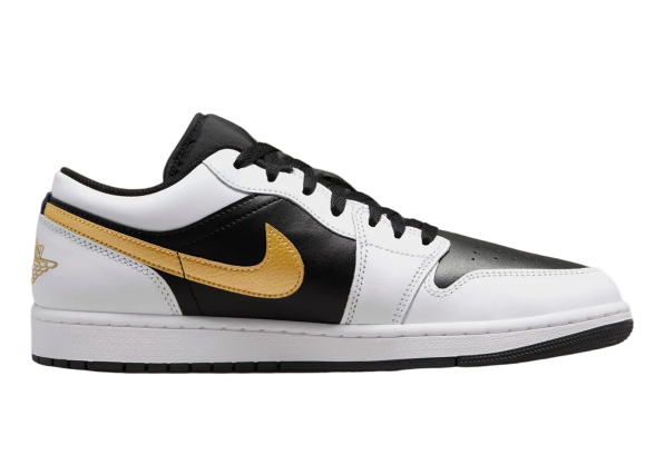 JORDAN 1 LOW WHITE BLACK METALLIC GOLD SWOOSH