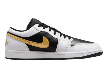 JORDAN 1 LOW WHITE BLACK METALLIC GOLD SWOOSH